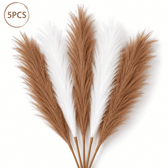 HUIANER 5pcs Faux Pampas Grass 38"/3.1FT Tall Floral Large Artificial Pompous Grass Branches for Vase Filler Home Boho Decor