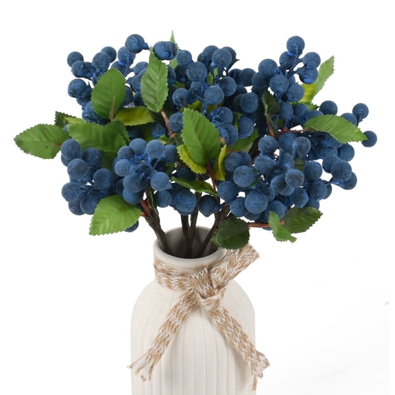 HUIANER Artificial Blueberry Berries with Stems for Wedding, DIY Bouquet, Home and Party Décor (6 Count)
