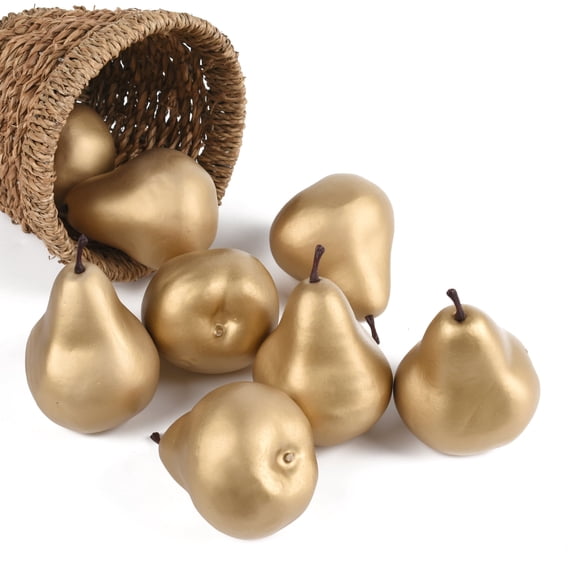 HUIANER 8Pcs Artificial Golden Pear Fake Foam Pear Artificial Realistic Fruit Model Faux Lifelike Display Props Ornament for Party Christmas Festival