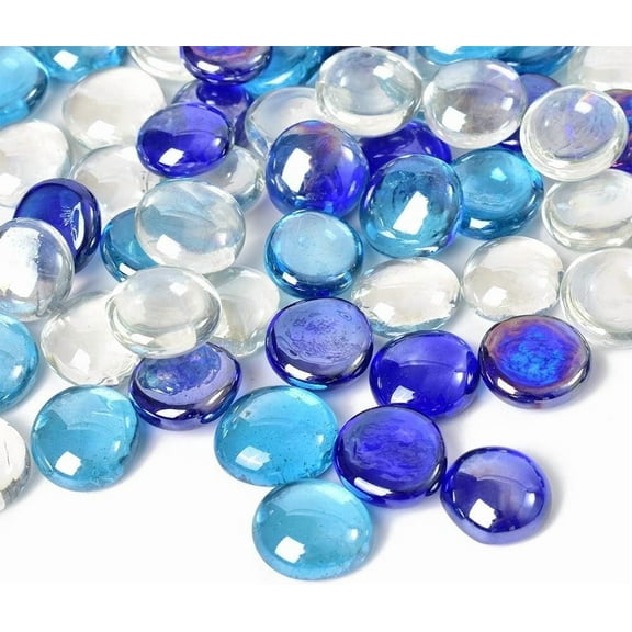 HUIANER Flat Glass Marbles 1LB Mixed Color for Vase Fillers Mixed Colour Stone for Garden Decoration Craft Fish Tank (Transparent, Cobalt Blue, Sea Blue)