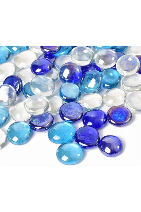 Flat Glass Marbles 1LB Mixed Color for Vase Fillers Mixed Colour Stone for Garden Decoration Craft Fish Tank (Transparent, Cobalt Blue, Sea Blue)