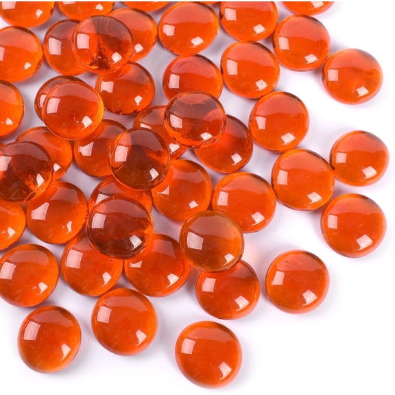 HUIANER Flat Glass Marbles for Vases Glass Gems Beads Pebbles Vase Filler 1 LB, Orange Color Approx 100 PCS