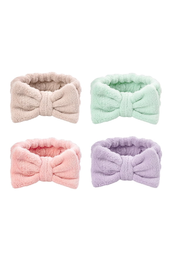 Spa Headband - 4Pack Microfiber Bowtie Headbands Bowknot Hair Bands Makeup Head Wraps Soft Cute For Shower Washing Face(light pink, light purple, light coffee, Mint green)