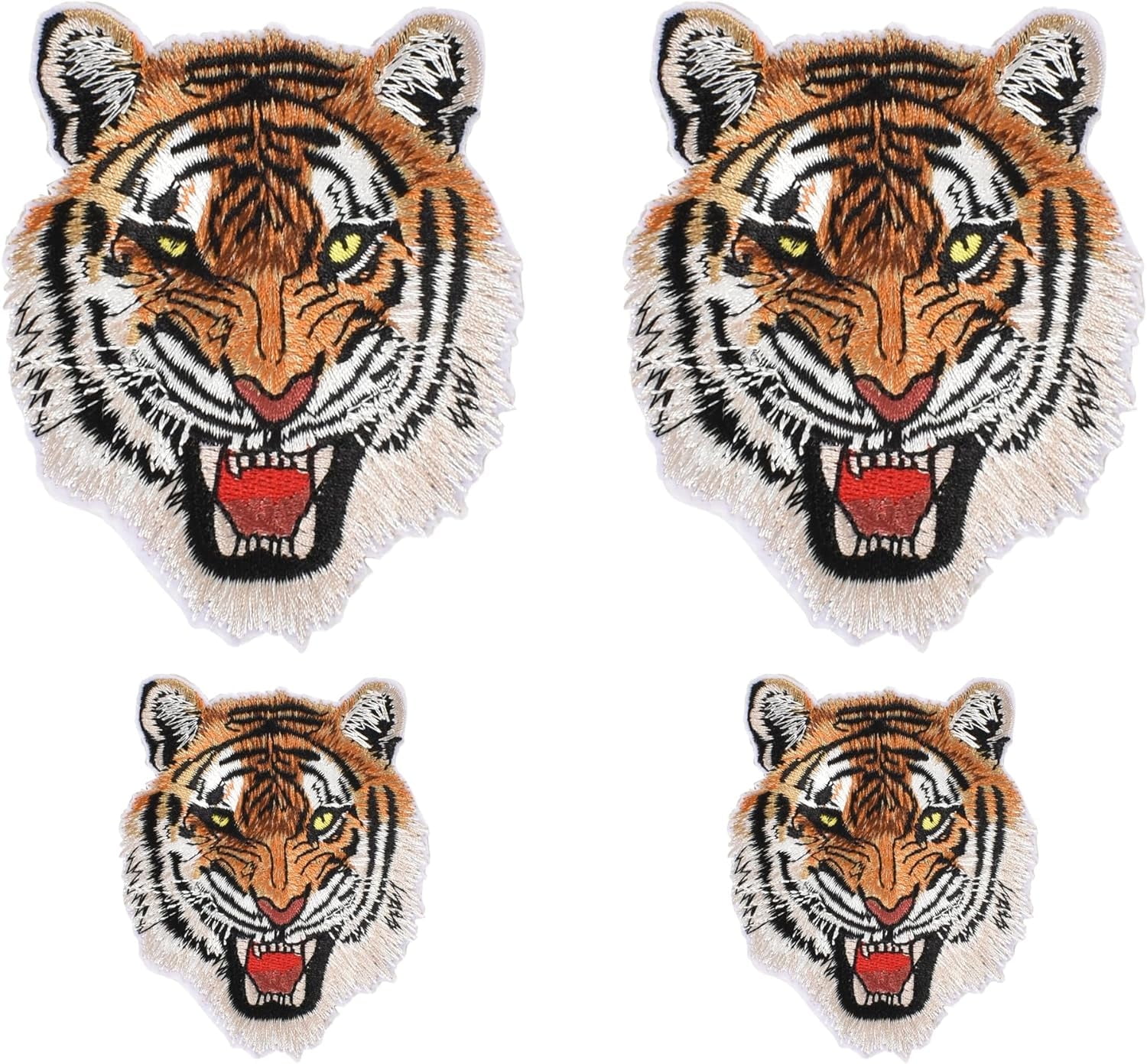 HUIANER 4Pcs Embroidered Patch Sew On Iron-On Patches Roaring Tiger for Hat Jeans 2.36/3.5 inches