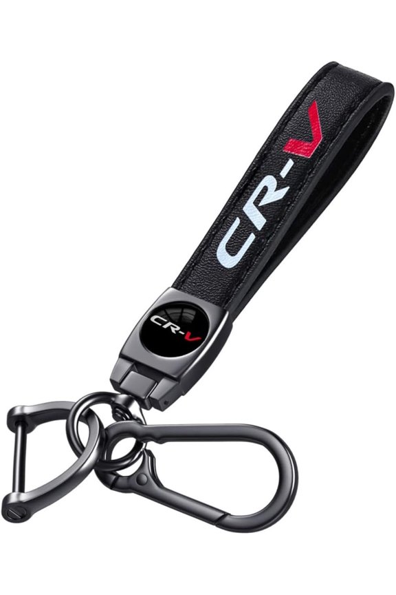HUIANTS Black Leather Car Keychain Metal Car Keyring Compatible with Honda CR-V Accessories (C)