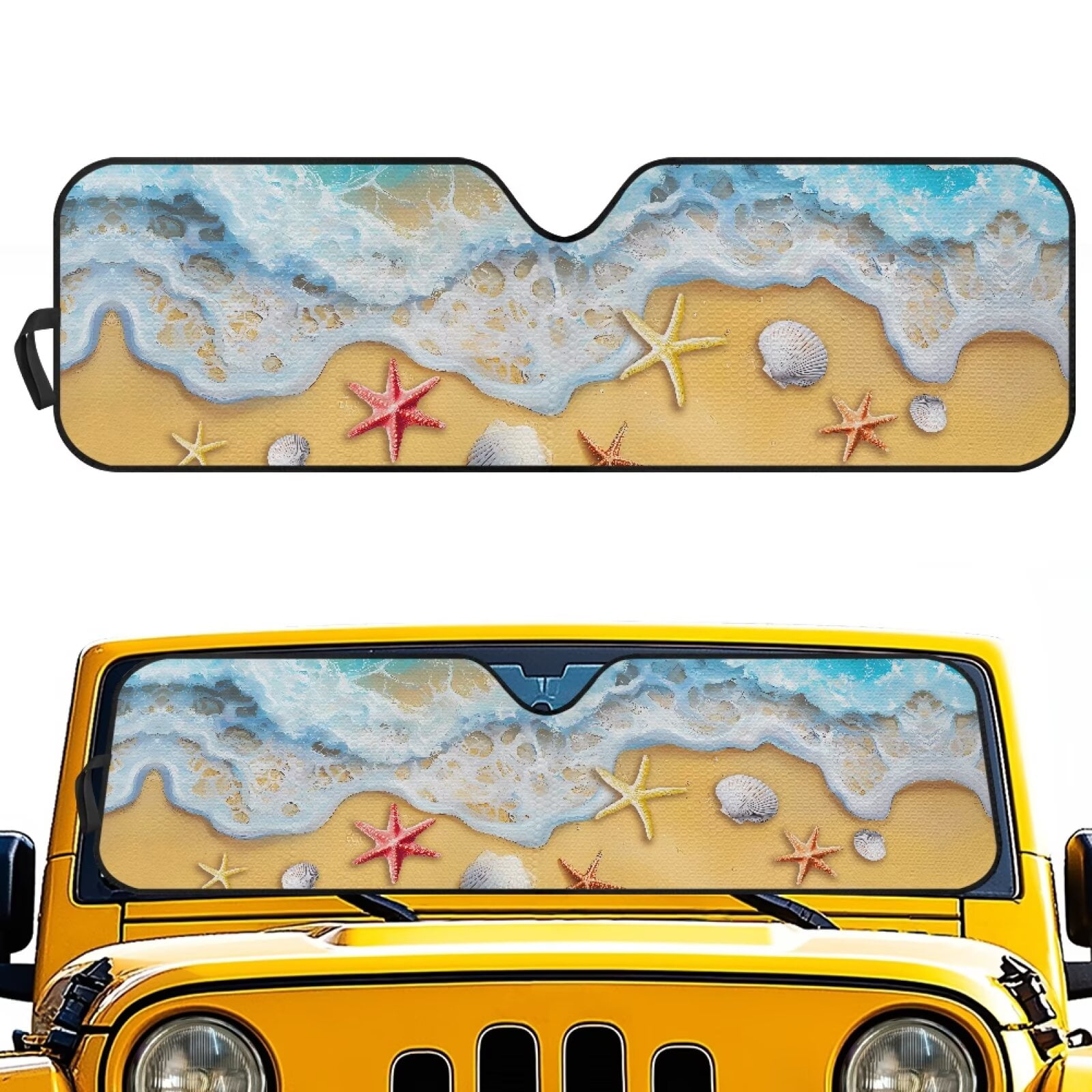 HUIAOCNG Beach Windshield Sun Shade for 2018-2025 Jeep Wrangler JL JLU & 2020-2025 Jeep Gladiator 310T Polyester Covered Foldable Front Sunshade, Blocks UV Rays and Heat, Outdoor Camping