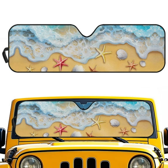 HUIAOCNG Beach Windshield Sun Shade for 2018-2025 Jeep Wrangler JL JLU & 2020-2025 Jeep Gladiator 310T Polyester Covered Foldable Front Sunshade, Blocks UV Rays and Heat, Outdoor Camping