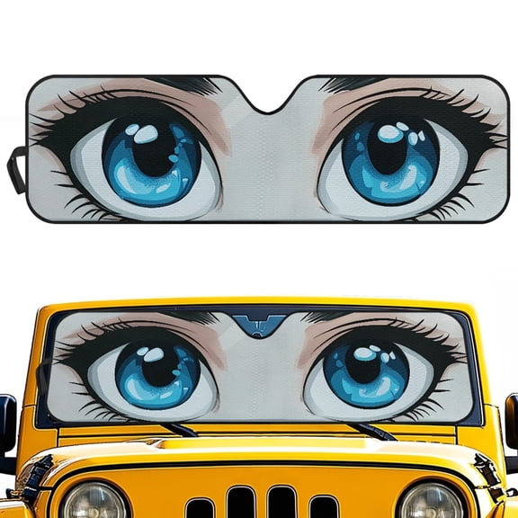 HUIAOCNG Blue Eyes Windshield Sunshade, Sun Visor for UV Rays & Heat Protection, Suitable for Wrangler, Compass, Gladiator & Renegade , Accessories for Jeep Wrangler | X-Small - 60x21 inches