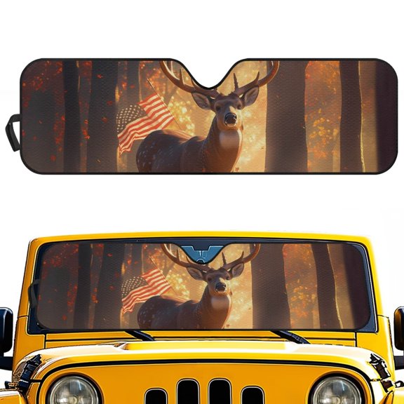 HUIAOCNG Deer Camo Windshield Sun Shade for Jeep Wrangler TJ JK JKU JL JLU ,Aluminum Foil Film Car Winshied Sunshade,Effectively Blocking Heat and UV Rays