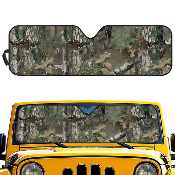 HUIAOCNG Hunting Forest Windshield Sun Shade for Jeep Foldable 1 Piece Car Sunshade for Jeep Wrangler, Gladiator, Renegade, FJ Cruiser. X-Small Size