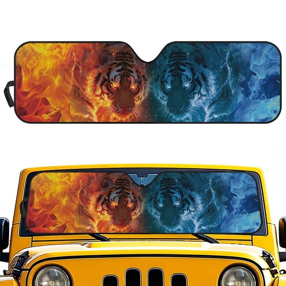 HUIAOCNG Icefire Tiger Windshield Sun Shades Windshield Shade Compatible with Jeep Wrangler TJ JK JL & Gladiator JT Heat Shield Sun Visor Cover Windshied Sunshade Block UV Rays ,1Pcs