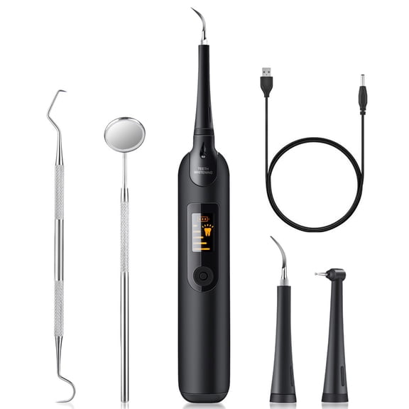 HUICH Intelligent electric dental scaler, LED light-emitting 5-speed mode, tooth cleaning and beauty device, home portable tooth scaler, black