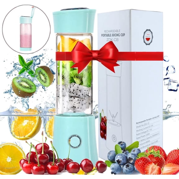 HUICH Portable Personal Blender, Mini Juice Cup Smoothie Maker with 3D 6 Blades, USB Rechargeable Wireless Juice Blender 120W 16.2 oz with 4000mAh Battery, Suitable for Outdoor, Home Use Blue