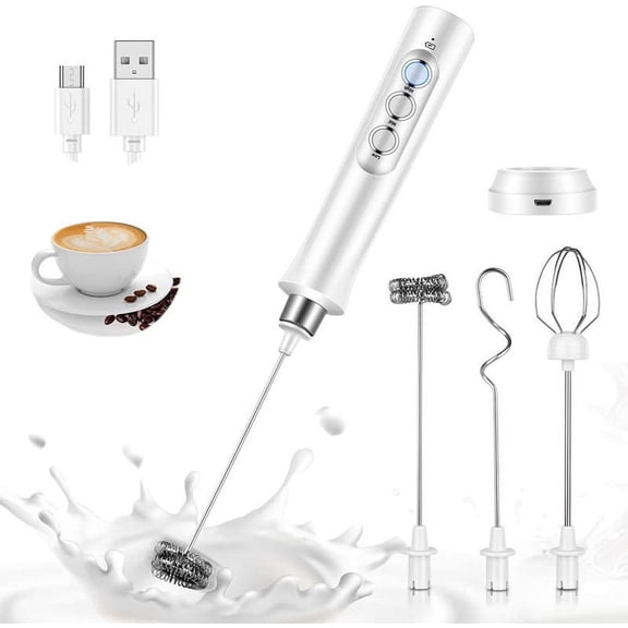 HUICH Rechargeable electric egg beater mixer automatic egg beater whipping cream milk frother three speeds adjustable, silver