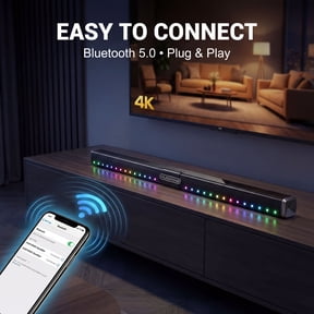 HUICHANG 10 Channel Soundbar with LED Lights, 18W Peak Power Bluetooth Speaker, For Home Theater Audio System for TV/Projector, Supports Coaxial/AUX/Optical Input