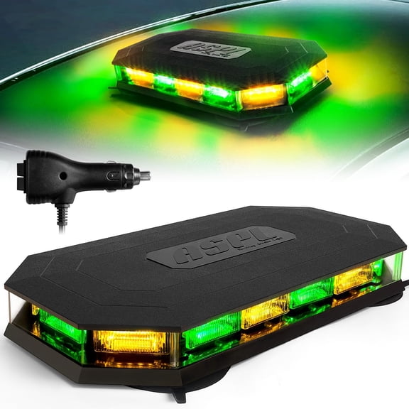 HUICHENG 16.5 Inch 56 LED Roof Top Beacon Emergency Strobe Light, Magnetic Warning Caution Light Bar for Trucks Vehicles Construction Snowplow, Amber/Green