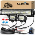 thumbnail image 1 of HUICHENG 20 Inch LED Light Bar and 2PCS 4 Inch LED Pods Kit with 3-Lead Wiring Harness and Rocker Switch, Triple Row Spot Flood Combo for Pickup UTV Truck Tractor Boat, 1 of 6