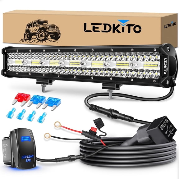 HUICHENG 20 Inch LED Light Bar Kit with 5 Pin Rocker Switch Wiring Harness, Triple Row Spot Flood Combo Off Road Light, Work Lights for Trucks ATV UTV Boat Pickup Tractor