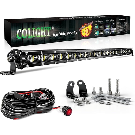 HUICHENG 26 Inch Slim Single Row LED Light Bar, Driving Combo Beam Off Road Work Lights with Mounting Brackets & 6D Reflectors for Truck Car Cabin Boat ATV UTV