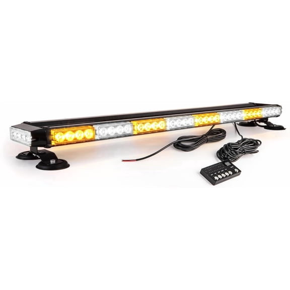 HUICHENG 38 Inch Amber Yellow Rooftop Beacon Warning Emergency Flashing Snow Plow Light Bar, Double Side Strobe Light Traffic Advisor with Magnetic Base for Tow Work Truck Pickup, Amber/White/Amber