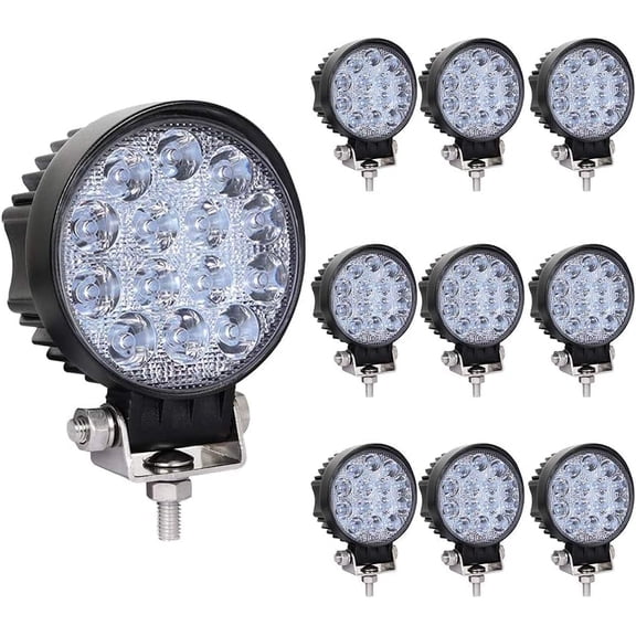 HUICHENG 4.5 Inch 42W LED Work Lights for Truck, Spot Flood Round Lights, Off-Road LED Light Pods for Trucks Off-Road Vehicle ATV SUV UTV 4WD Boat Tractor, 10 Pack