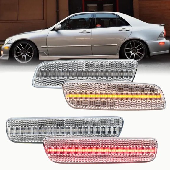 HUICHENG 4Pcs LED Side Marker Lights for Lexus IS300 2001-2005 – Front Amber & Rear Red, Clear Lens, Combo Set – Replaces 8173130110