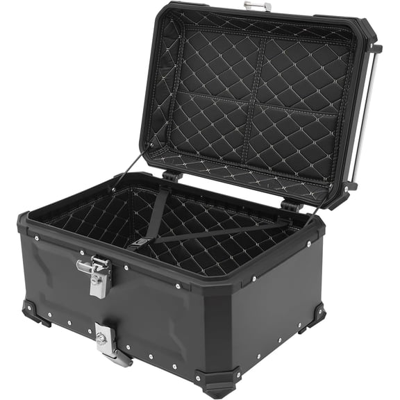 HUICHENG 65L Aluminum Motorcycle Top Case w/Security Lock, 22LB Load, Tail Box Trunk for Helmet/Luggage/Tools