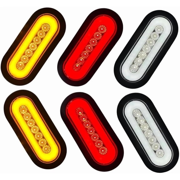 HUICHENG 6PCS 6" Amber LED Oval Trailer Tail Lights  41 LED, Waterproof, Stop/Turn/Tail/Brake  12V Sealed  For RV, Camper, Boat, Utility Vehicle