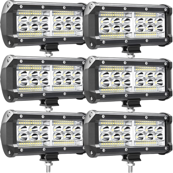 HUICHENG 7 Inch 240W 24000lm LED Light Bar and Pod Lights, Spot Flood Combo Beam Off Road Fog Lights for Tractor Truck Boat Trailer Pickup Car RZR ATV UTV RV, 6 Pack