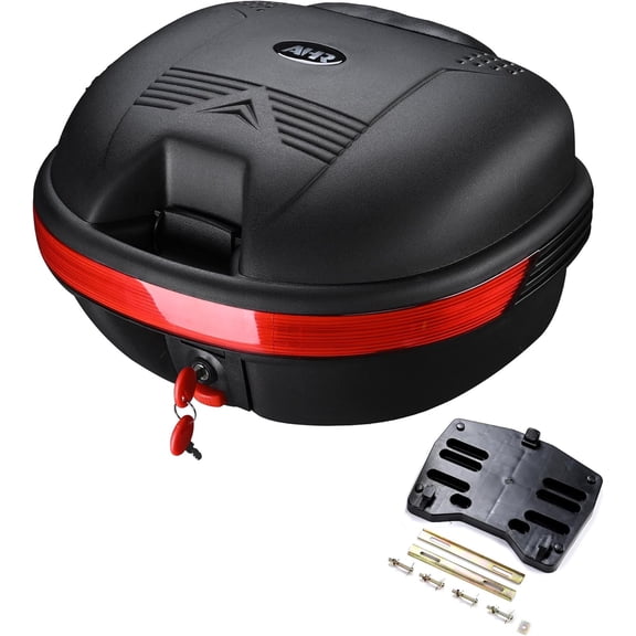 HUICHENG AHR 30L Motorcycle Top Case Trunk Black Tail Box w/Lock, Fits Helmet, Scooter Tour Storage