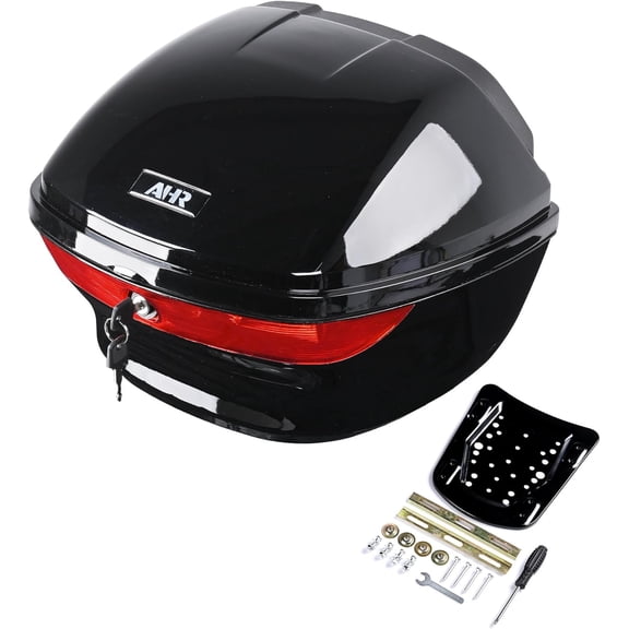 HUICHENG AHR 33L Motorcycle Top Case Tour Tail Box Universal Scooter Trunk w/Lock, Fits Helmet & Tools