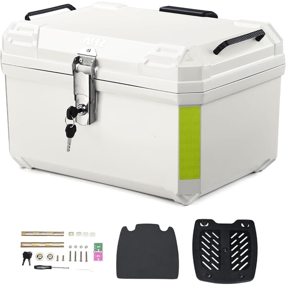 HUICHENG AHR 65L Motorcycle Top Case Tour Tail Box Scooter Trunk Storage w/Backrest, White