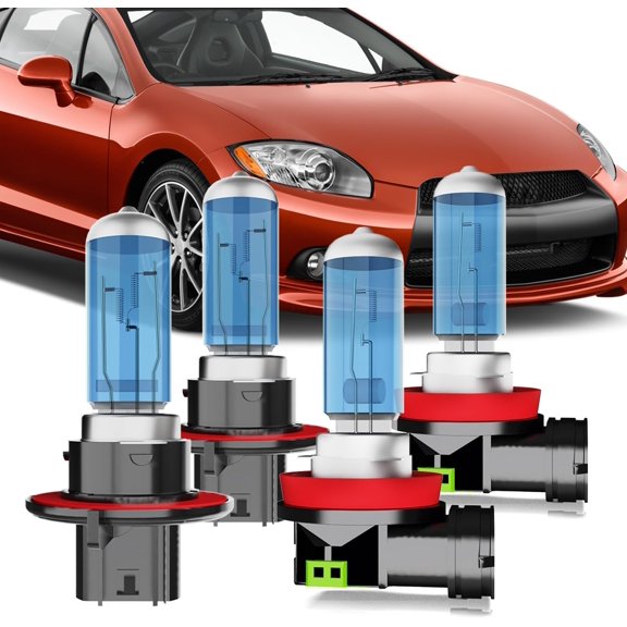 HUICHENG Halogen Headlight Bulbs for Mitsubishi Eclipse 2006-2007 9008 High Low + H11 Fog, 6000K White, 4Pcs