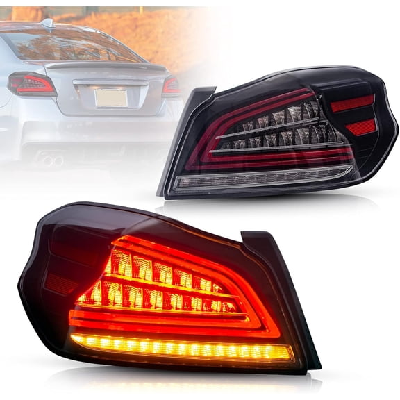 HUICHENG LED Taillights For Subaru WRX/WRX STI 2015-2021  Sequential Turn Signal  Red & Clear Lens  Driver & Passenger