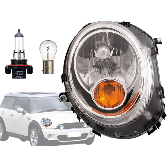HUICHENG Replacement Headlight for 2007-2015 Mini Cooper, Yellow Turn Indicator Design, Passenger Right Side, Replaces 63122751870/MC2503105