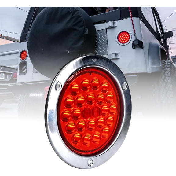 HUICHENG TRUE MODS 4" Round LED Trailer Tail Lights DOT Certified Stainless Steel Chrome Bezel w/ Connector For Jeep/Trucks/RV