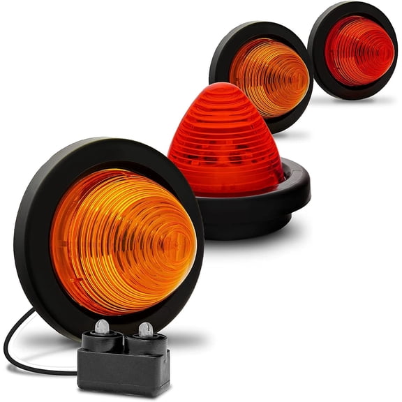 HUICHENG TRUE MODS 4pc 2" Round Amber/Red Beehive LED Boat Trailer Marker Light DOT FMVSS 108, IP67 Submersible Side Marker for RV, Semi Truck, Auto
