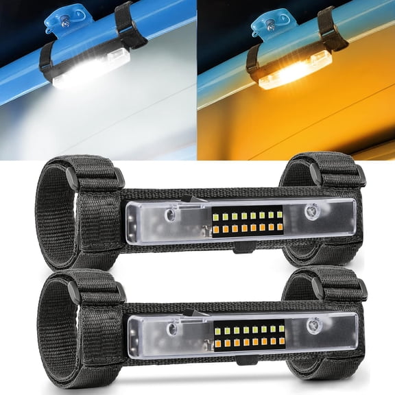 HUICHENG UTV Dome Light, Battery Powered Universal Roll Bar Mount LED Interior Light, Map Marker Lights for UTV SXS Can Am Polaris RZR Honda Kawasaki Golf Cart Truck Car, White & Amber (2 Packs)