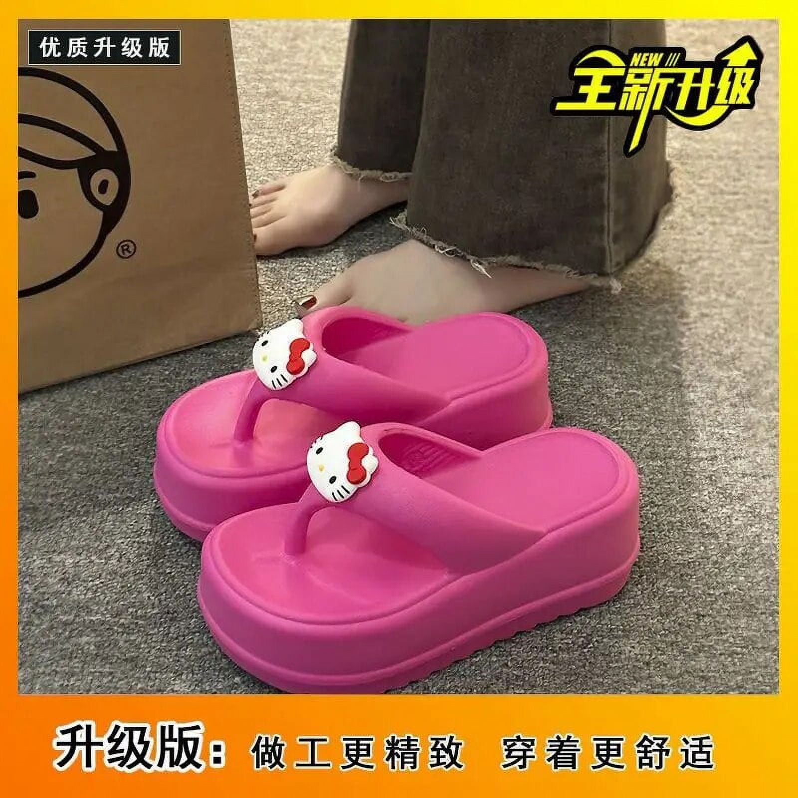 HUIFEIFEI LS LS Sanrio Kawaii Hello Kitty Slipper Anime Cute Cartoon Pink  Flip Flop Women Wearing Beach Shoes On The Outside Thick Soled Sandal -  Walmart.com