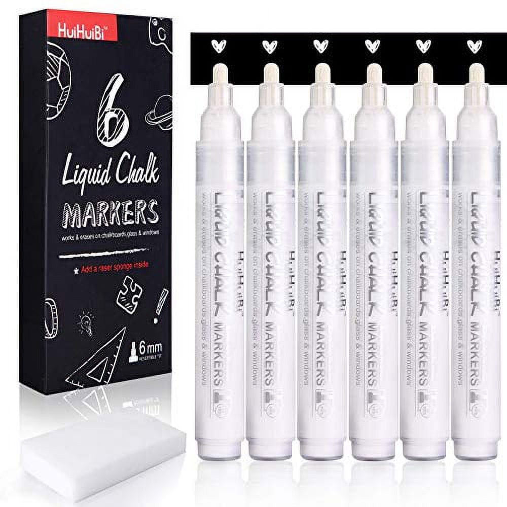 HUIHUIBI White Chalk Markers, 6 Pack Set, White Liquid Chalk