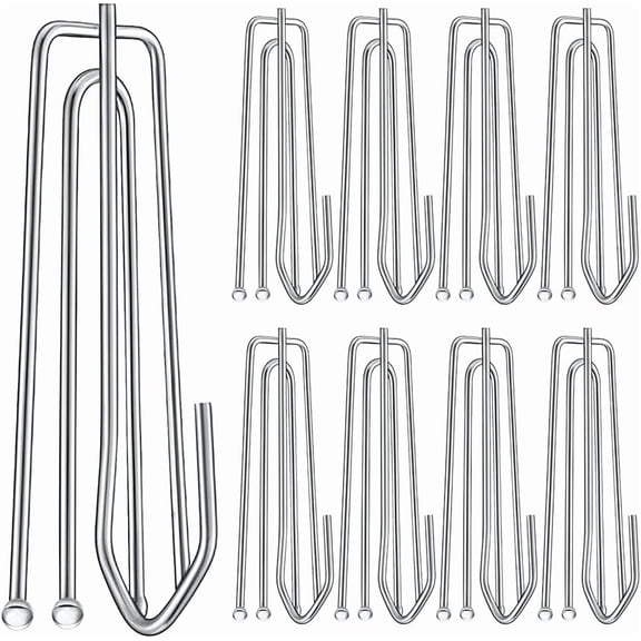 HUIJUMEI 60Pcs Stainless Steel Curtain Pleat Hooks, Drapery Pins & Pinch Pleat Clips for Pleated Drapes, Rust-Resistant Curtain Hangers for Window, Door, Bathroom