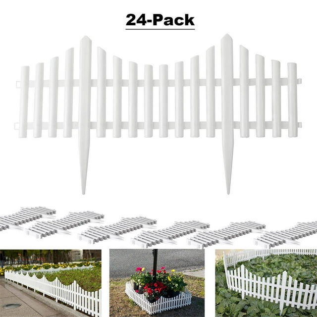 HUIMART 24PCS Plastic White Edging Garden Picket Fence Grass Lawn ...