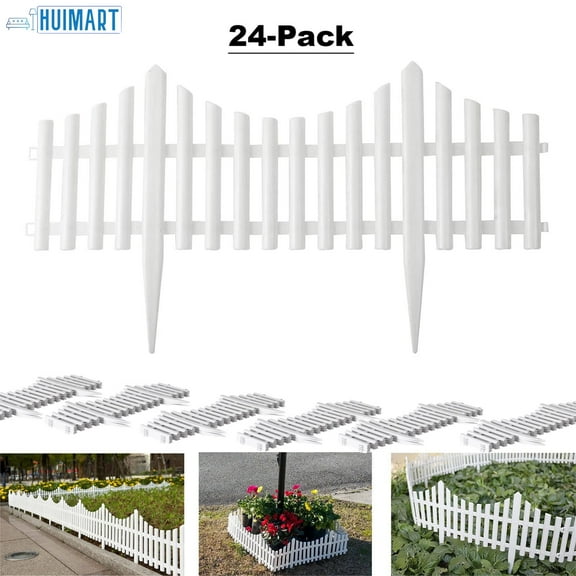 HUIMART White Plastic Garden Border Edging, 24 Count