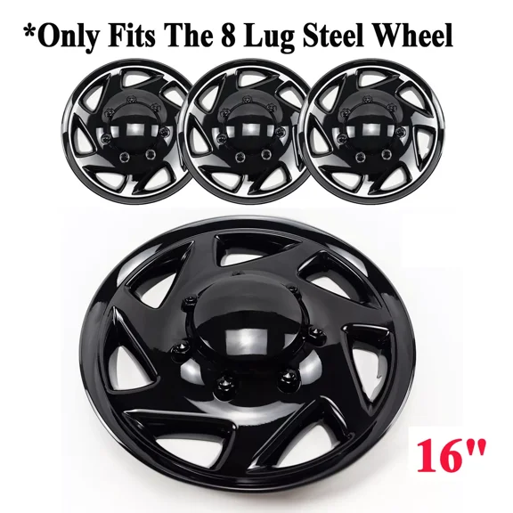 Huimart 16" Wheel Hubcap, Premium Heavy-Duty, Gloss Black, Fits Ford E350 E450 Econoline Van 1997-2023, 4 Pieces Pack