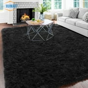HUIMART 5 x 7 ft Shaggy Area Rugs for Living Room Large Fluffy Fuzzy Floor Rugs for Bedroom Soft Throw Rug Plush Carpet Non-Slip Rugs Home Décor, Black