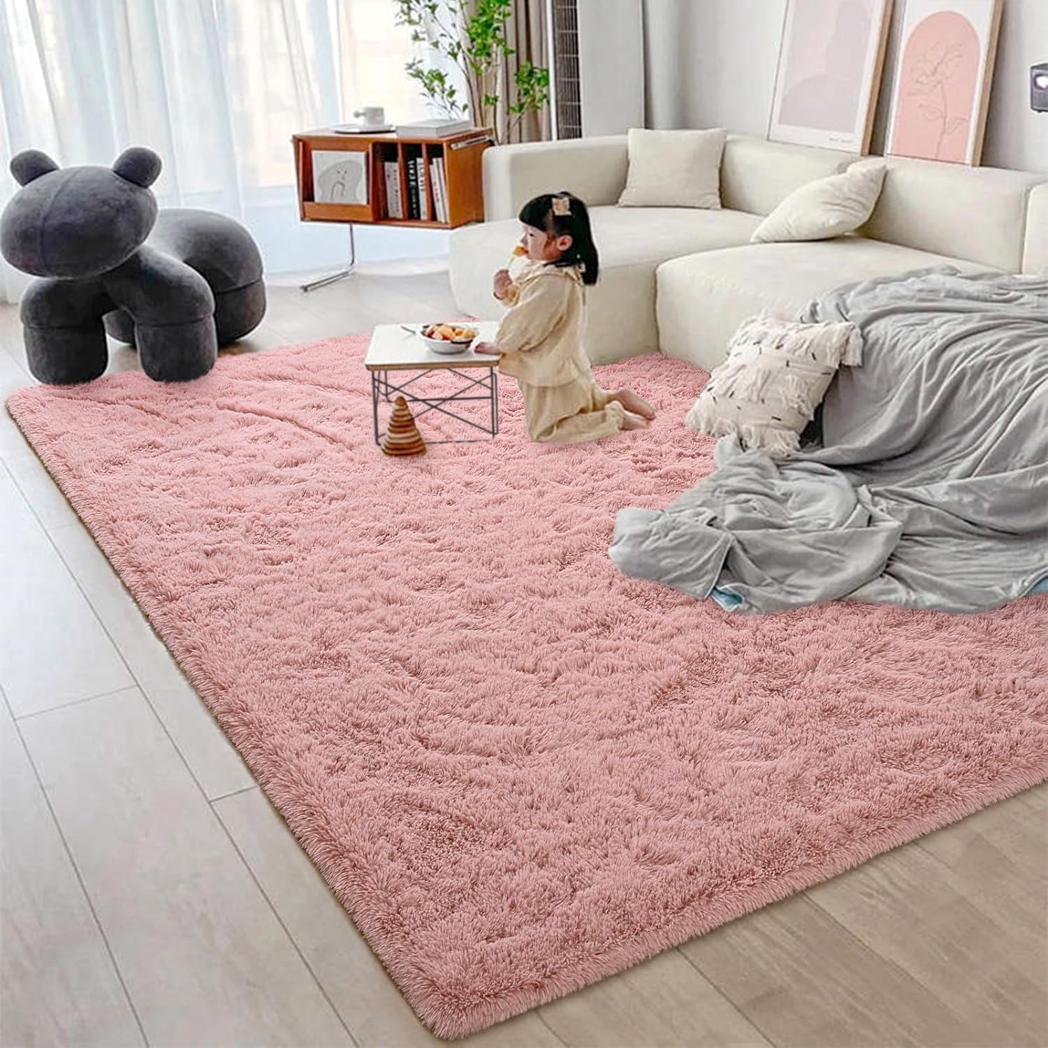 HUIMART 5x7ft Soft Fuzzy Thick Super Indoor Modern Shaggy Area Rug for Bedroom Living Room Pink Walmart
