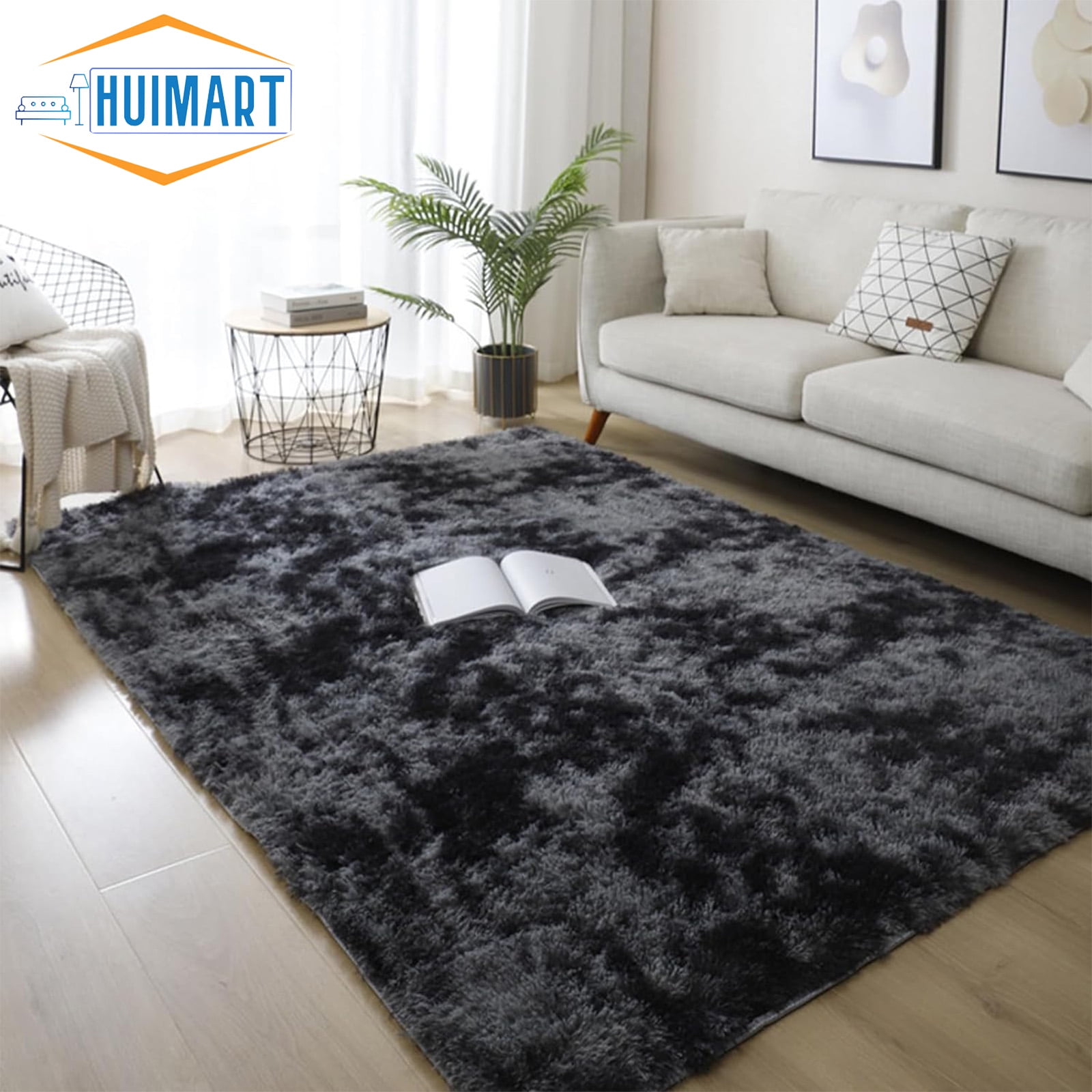 SUSUZI 5 x 7 ft Shaggy Area Rugs for Bedroom Living Room Modern Large Fluffy Floor Rugs Plush Soft Carpet Rugs Home Décor, Charcoal Gray