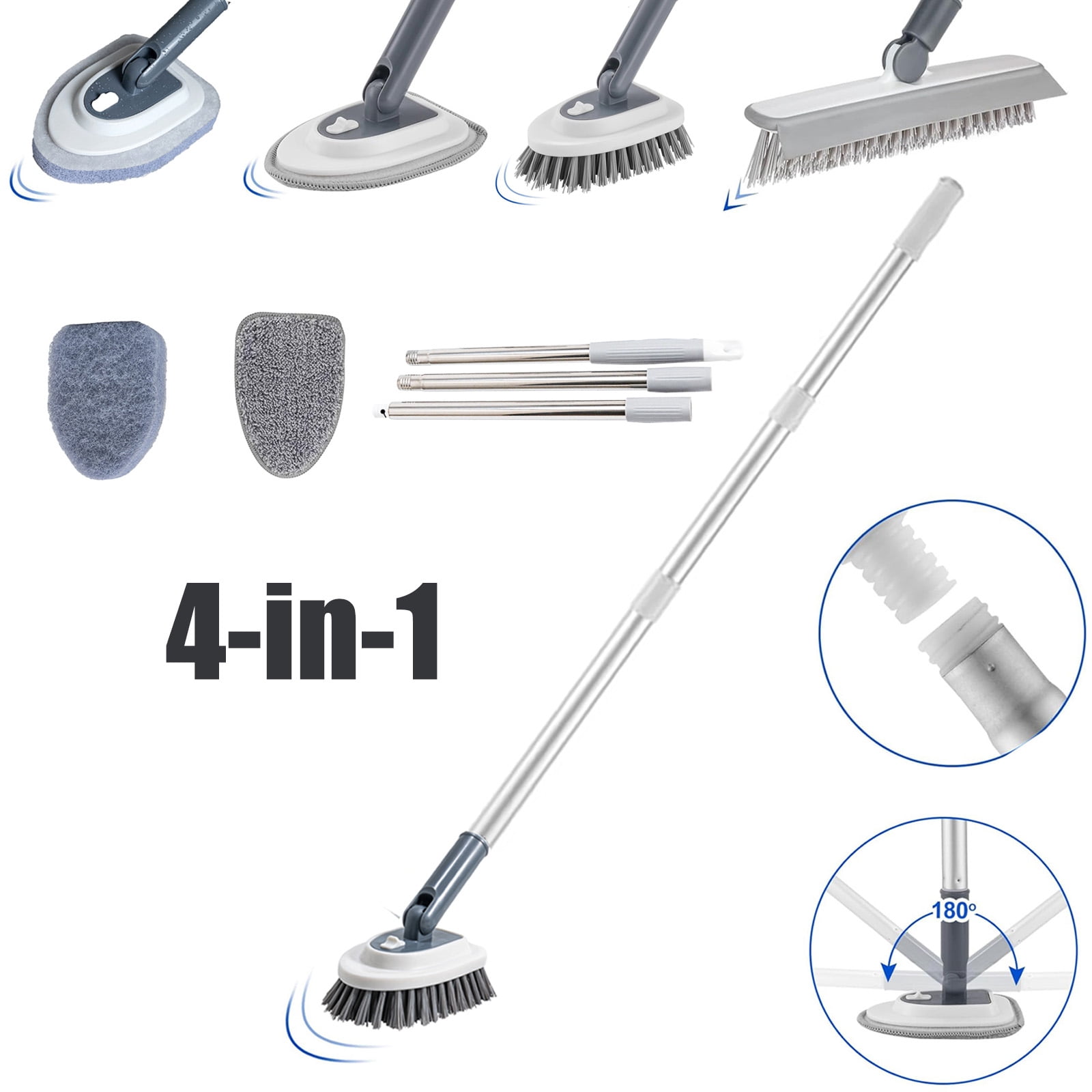 HUIMART 4-in-1 Tub and Tile Scrubber, Long Handle Shower Cleaning Brush ...