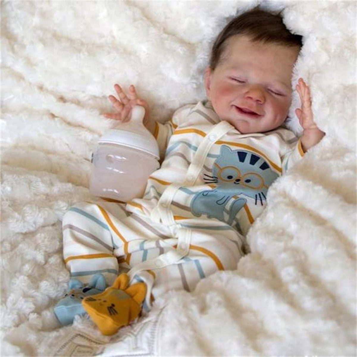 HUIMEYA Lifelike Reborn Baby Dolls Boy 18 Inch Newborn Sleeping Baby Dolls with Feeding Toy for Kids Age 3+
