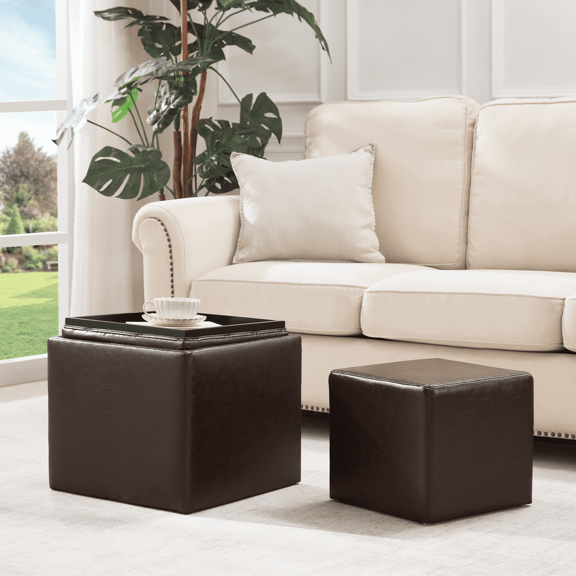 HUIMO 17 Inch Square Cube Storage Ottoman Coffee Table, Modern Faux ...